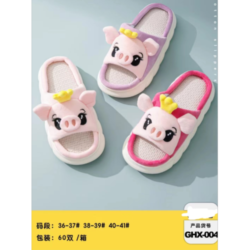 four seasons linen slippers women‘s home spring and autumn wooden floor indoor home cute pig diablement fort platform slippers summer