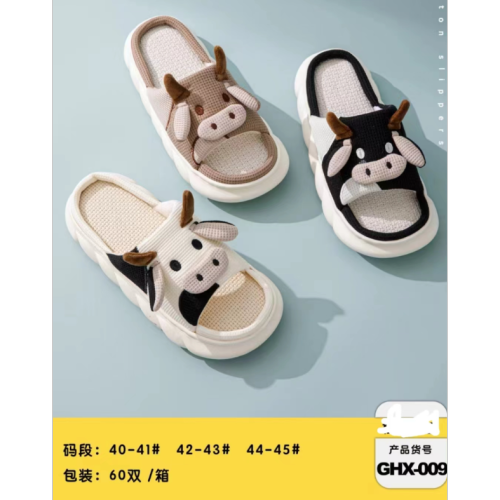 men‘s all-season cute animal linen slippers girl‘s heart home non-slip thick bottom spring and autumn cotton and linen sandals