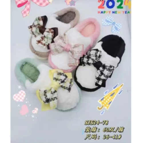 autumn and winter cotton slippers women‘s new bow indoor warm home non-slip thick bottom furry slippers wholesale