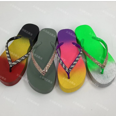 Diamond Women's Flip Flops Beach Shoes Color Matching Spray Paint Design Sense Hot-Selling New Arrival Factory Wholesale Customization