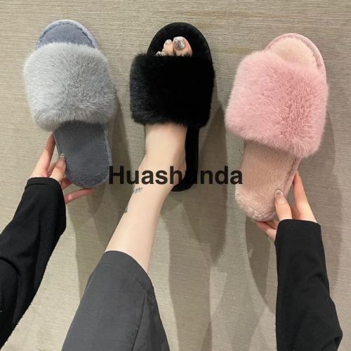 New Arrival Hot Sale Autumn and Winter Home Women‘s Furry Open Slippers