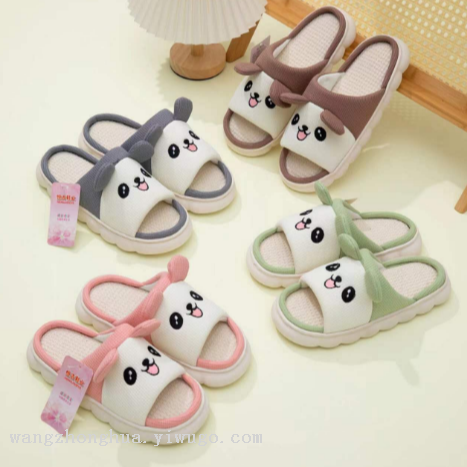 new cartoon thickening plus size white bottom open linen slippers for couples home slippers