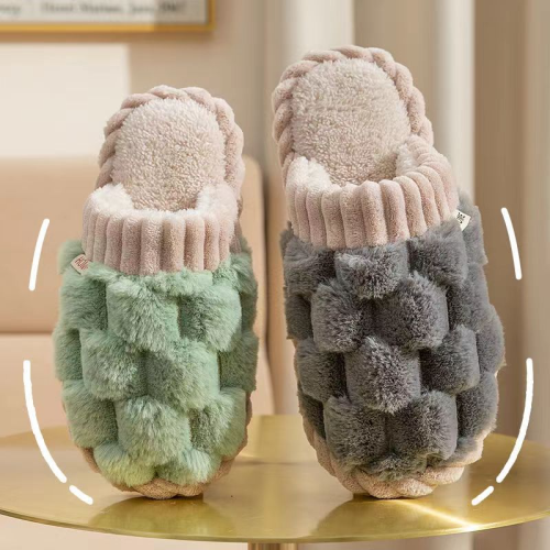 Waffle Slippers Personalized Autumn and Winter Indoor Home Hospitality Thick Bottom and Warm Keeping Non-Slip Plush Cotton Slippers Couple Style