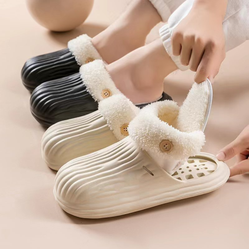 A323 White Vertical Stripes Cotton Slippers