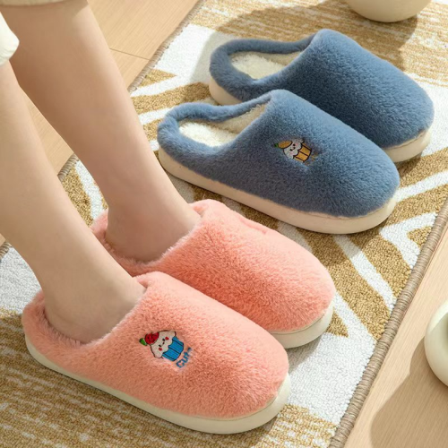 A300 Fleece-Lined Ice Cream Pattern Cotton Slippers