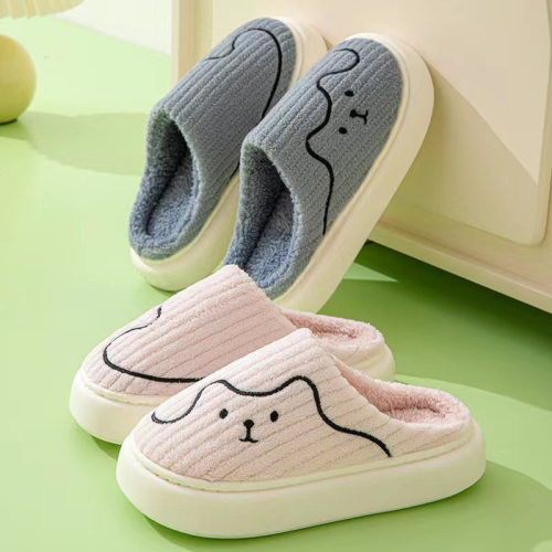 A393 Bear Vertical Stripes Cotton Slippers
