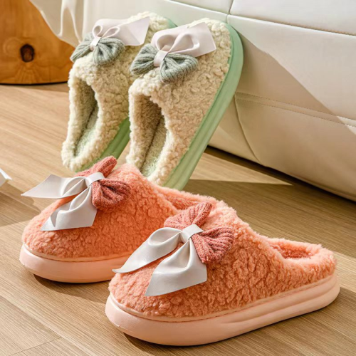 A366 Two-Color Bow Cotton Slippers