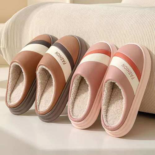 A375 Three-Color Pu Splicing Cotton Slippers