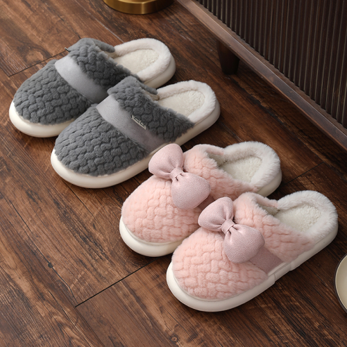 Ly244 Plush Bow Cotton Slippers