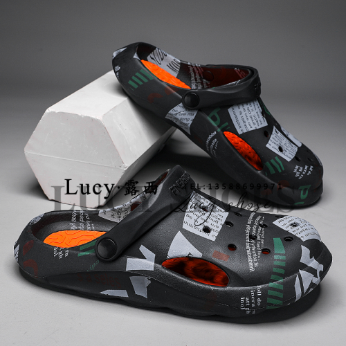 2023 Spot Goods Cross-Border Amazon Live Super Soft Crcos Garden Hole Shoes Men and Women Outdoor Slippers Water Transfer Printing