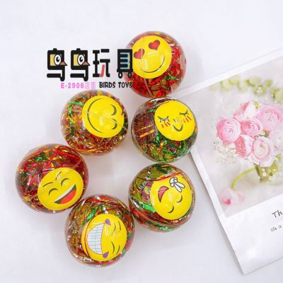 6.5cm Flash Water Ball Flash Ball Luminous Toy Stall Hot Sale Factory Direct Sales Blue Silk Smiley Face Card Elastic Ball