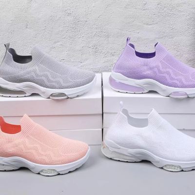 Hengyu 2023 New Flying Woven Women's Sports Shoes Spring and Summer Air Cushion Casual Breathable Mesh Student Soft Bottom Running Shoes 
