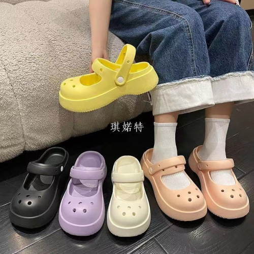 foreign trade cute mary jane hole shoes closed toe slip-on slippers women‘s summer thi bottom for outdoors sandals
