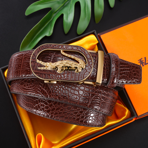 new crocodile belt men‘s business casual crocodile leather alloy comfort click belt high-end entry lux factory wholesale