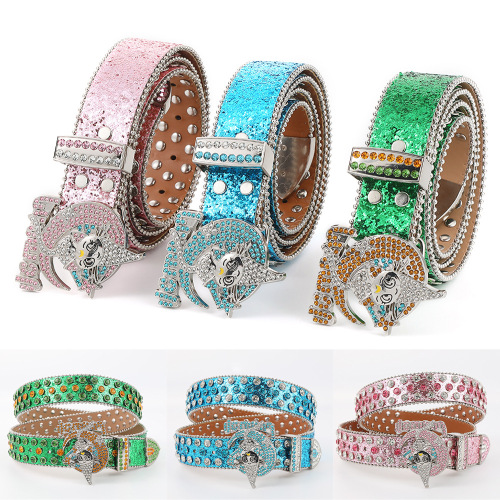 个性朋克腰带嘻哈风镶嵌水钻皮带印花辣妹风摇滚时尚装饰腰带
