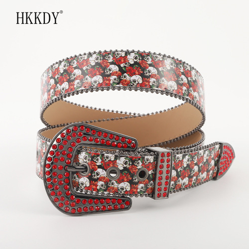 新款皮带欧美夸张腰带高级感配饰骷髅头皮带印花个性潮流PU皮带