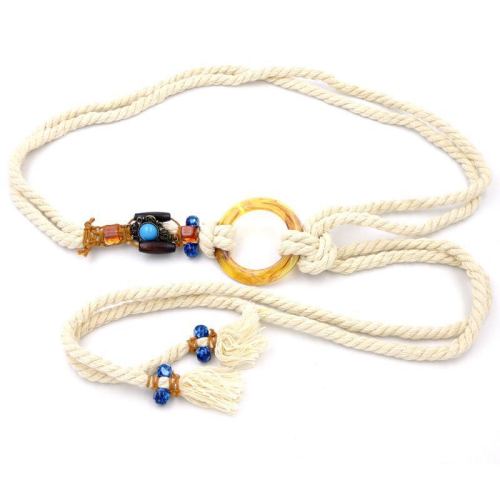 youth vintage linen woven cotton rope belt female ornament dress resin accessories knotted ethnic style waist chain