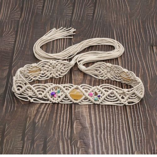 woven belt tassel bohemian style vintage wax rope all hand-woven women‘s belt ethnic style knitted belt