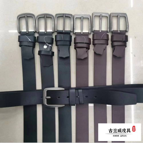 Men‘s Antique Two-Layer Cowhide Pure Alloy Pin Buckle Belt Factory in Stock Wholesale Casual Versatile Cowhide Belt