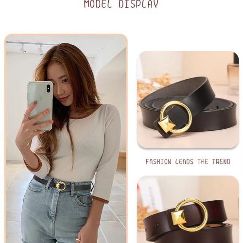new snap flat belt women‘s leather smooth buckle belt women‘s skirt korean style girls‘ pants belt one-piece delivery