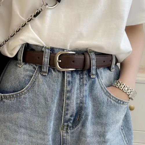 unisex belt casual versatile simple black thin belt korean retro pin buckle jeans with student fashion