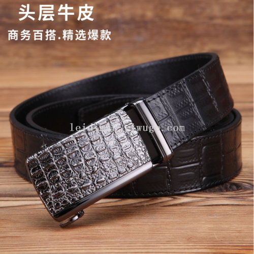 new manufacturers wholesale crocodile pattern business belt first layer cowhide men‘s leather belt automatic buckle belt