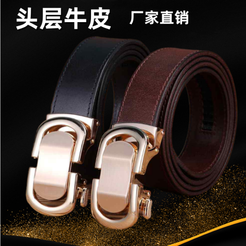 factory wholesale first layer cowhide automatic buckle belt single layer non-interlayer leather belt guangzhou spot men‘s pants belt