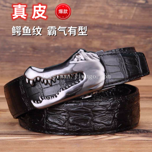 factory wholesale new thailand crocodile pattern business belt men‘s leather belt automatic buckle pants belt e-commerce popular