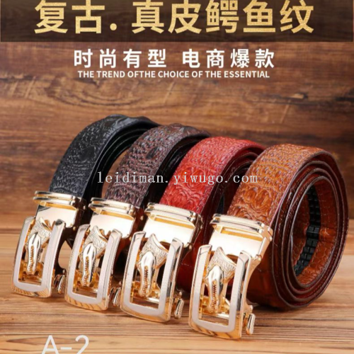 新款泰国鳄鱼纹商务皮带男士真皮腰带自动扣裤带电商爆款厂家