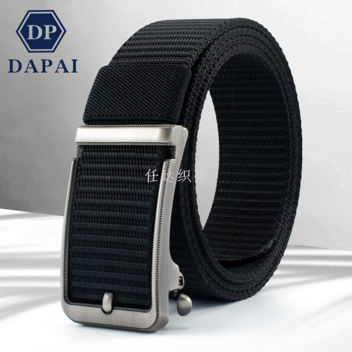 New Men‘s Leather Belt Wholesale Alloy Comfort Click Belt Fashion All-Match Business Black Nylon Pants Belt
