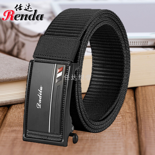 Factory Direct Sales Concept New Hollow Automatic Buckle Men‘s Casual Business Nylon Woven Belt Laser Printing