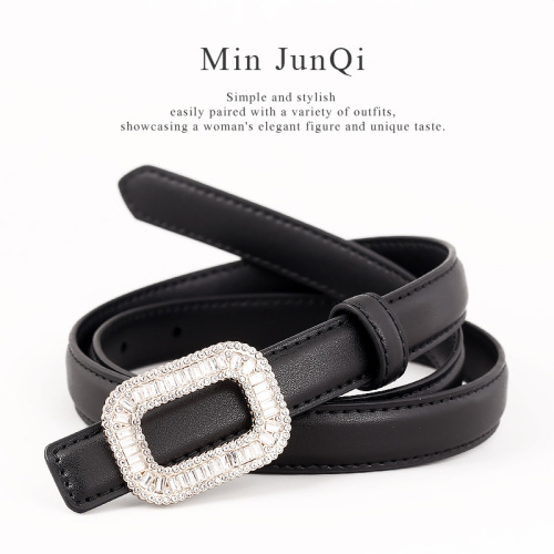 新款女士腰带镶钻方扣时尚简约装饰细腰带女厂家现货批发
