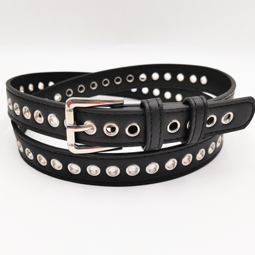 厂家批发新款金属免打孔整条气眼女士腰带欧美时尚牛仔裤pu皮带