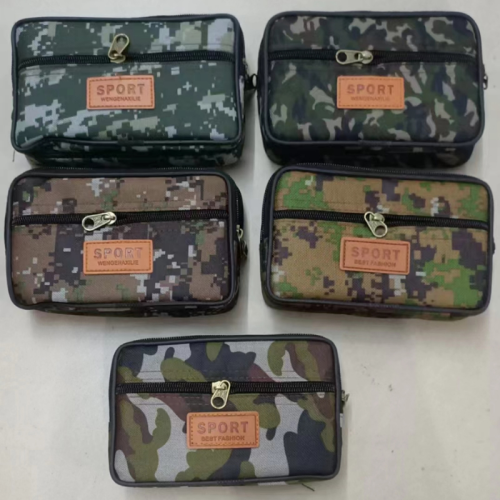 Men‘s Canvas Camouflage Mobile Phone Bag Outdoor Sports Belt Hanging Waist Bag Double Zipper Large Storage Bag Wholesale 