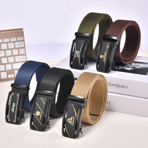 Men‘s Fashion Casual Automatic Belt Simple Outdoor Tactics Woven Nylon Pant Belt Three-Dimensional Logo Iron Button Personality