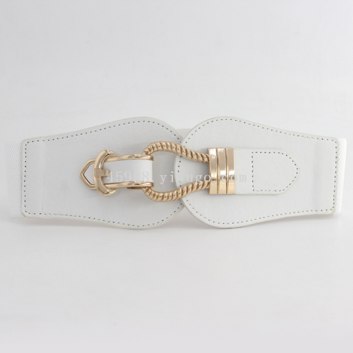 women‘s fashion elastic wide waist seal stretch decorative a pair of buckles belt down jacket dress belt