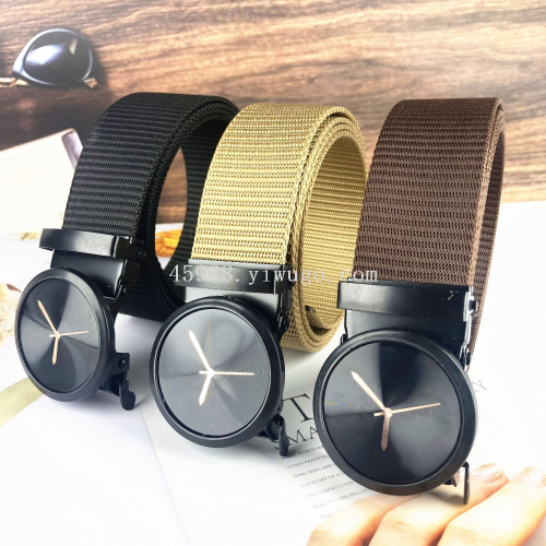 watch buckle solid color nylon strap outdoor men‘s belt leisure all-match automatic buckle pant belt