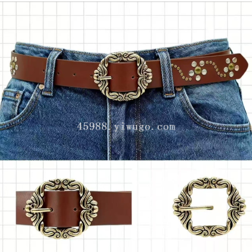 欧美跨境女士铆钉金属配件腰带朋克街头时尚潮流适合牛仔裤皮带