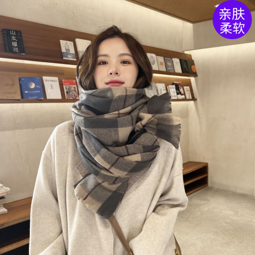 Korean Autumn and Winter Warm Ins Plaid Scarf Women‘s New Thickened Shawl Korean Style Versatile Atmosphere Plaid Scarf