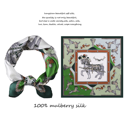 hangzhou silk silk kerchief women‘s french retro chain carriage silk scarf mulberry silk printed spring and autumn small scarf 53