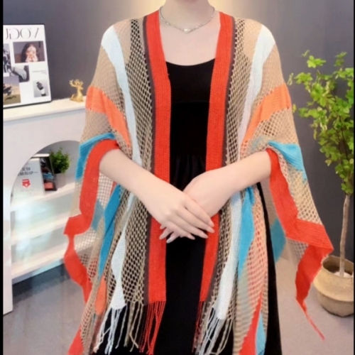 [Hollow Ethnic Style] Summer Stripes National Fashion Shawl Cool and Breathable All-Matching
