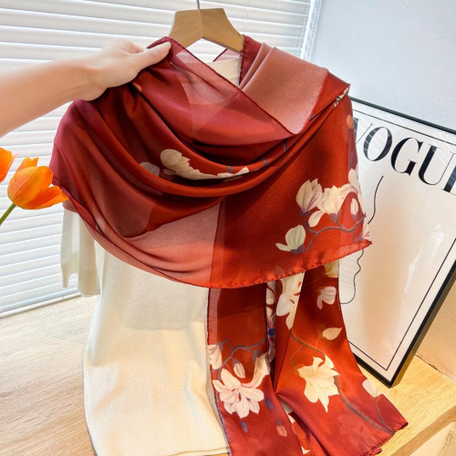 handmade curling women‘s silk satin long scarf cheongsam shawl high-end gift holiday gift for mom elders