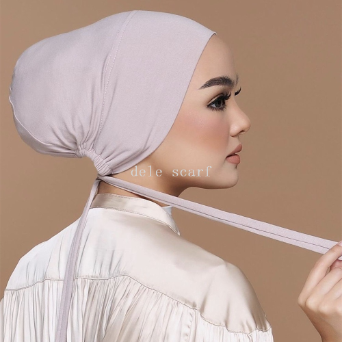 mercerized cotton elastic stretch lace-up ethnic headscarf bottoming hood drawstring solid color adjustable small hat