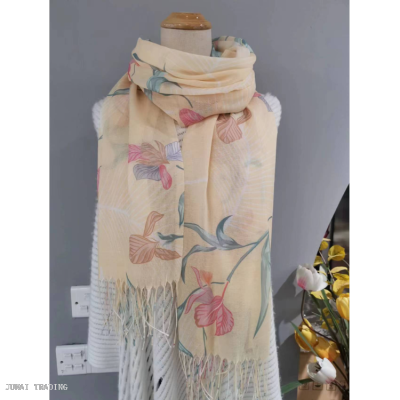 Spring and Autumn Long Women's Scarf Colorful Printing Ethnic Long Tassel Scarf Air Conditioning Cloak Dual-Use