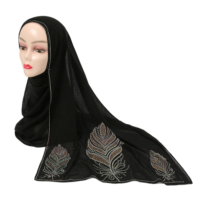 Huali Malaysia Headcloth Rhinestone Embroidery Muslim Kerchief  Silk Scarf Arab Veil Head Scarf