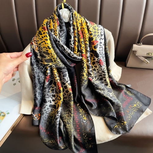 2023 New Lijin Forging Scarf Leopard Print Cashew Imitation Silk Printed Scarf Fashion Satin Outer Shawl Two Colors