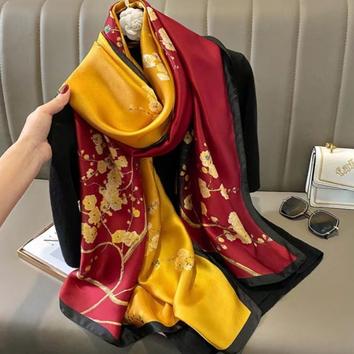 magpie dengmei high-grade brocade forged long scarf plum blossom printed chinese style silk scarf hangzhou silk satin imitation silk