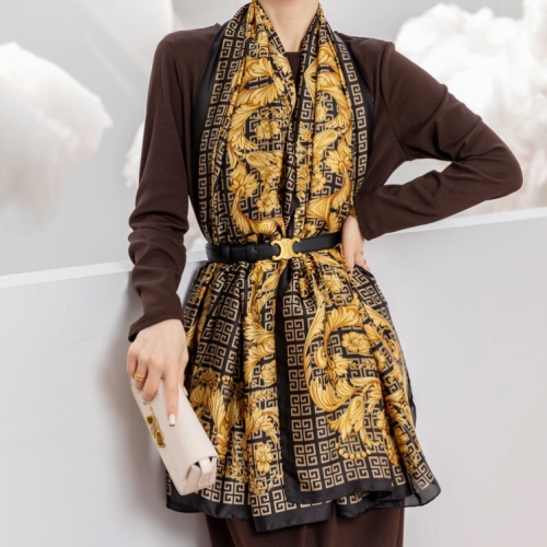 Li Jin Forging Scarf Word Print Satin Scarf Wholesale Female Noble elegant Silk-like Shawl