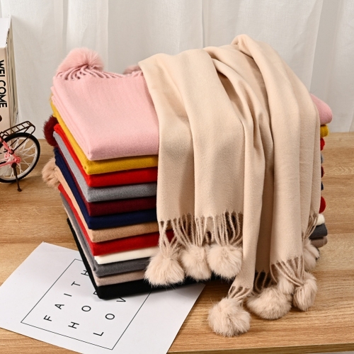 Korean Style Rabbit Hair Ball Artificial Cashmere Scarf plus-Sized Shawl Dual-Use Long Winter Plaid Women Autumn and Winter Student Thickened