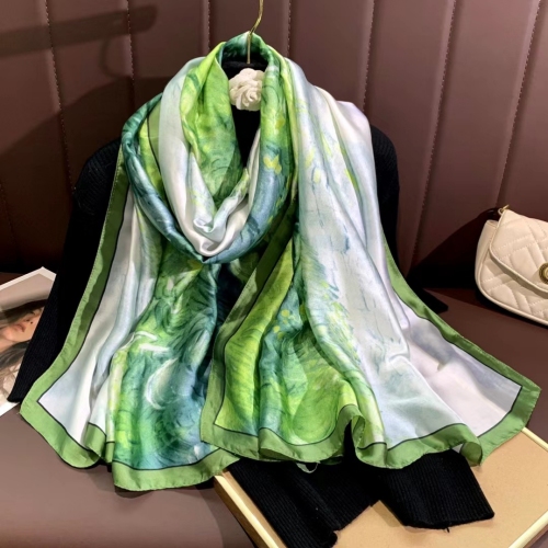 silk scarf women‘s summer sunscreen beach towel women‘s artificial silk oversized scarf shawl printing fashionable western style scarf outer wear
